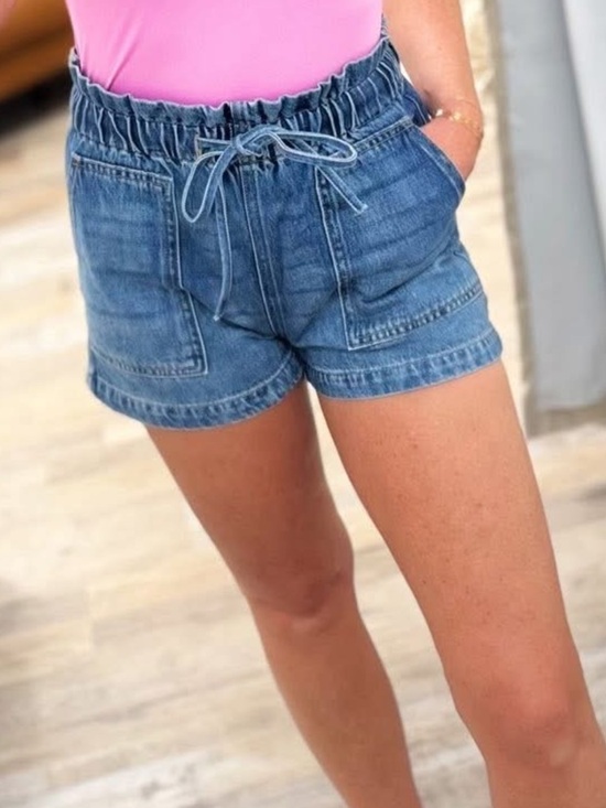 KanCan Pants - KanCan Blue Denim Drawstring Shorts